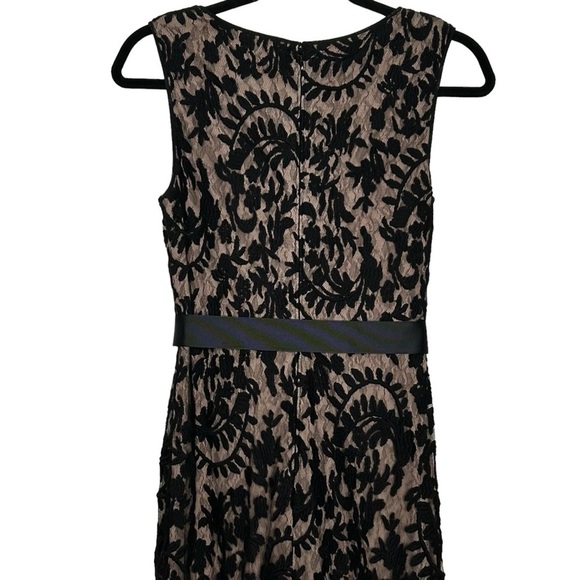 Adrianna Papell Blk Lace Nude Lining Sleeveless Column Evening Gown Fits Like 4 - Picture 6 of 15